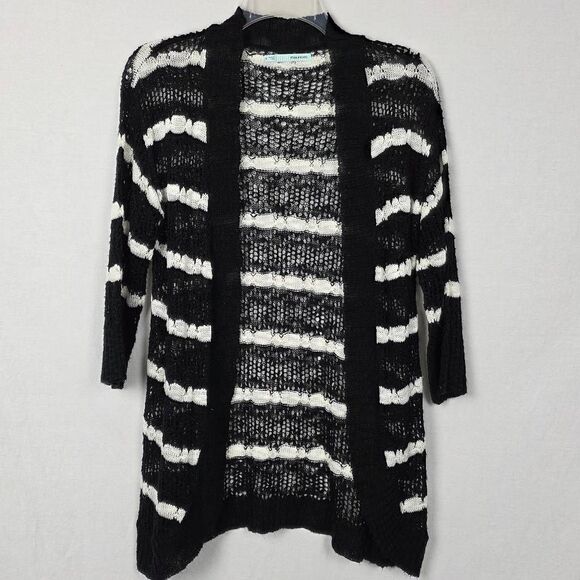 Maurices Open Knit Striped Cardigan Black White Size S - Picture 1 of 6